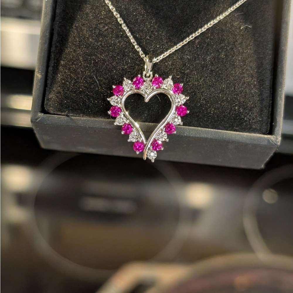 NWT Diamond accented with pink/red/violet gemstone Sterling silver .925 necklace